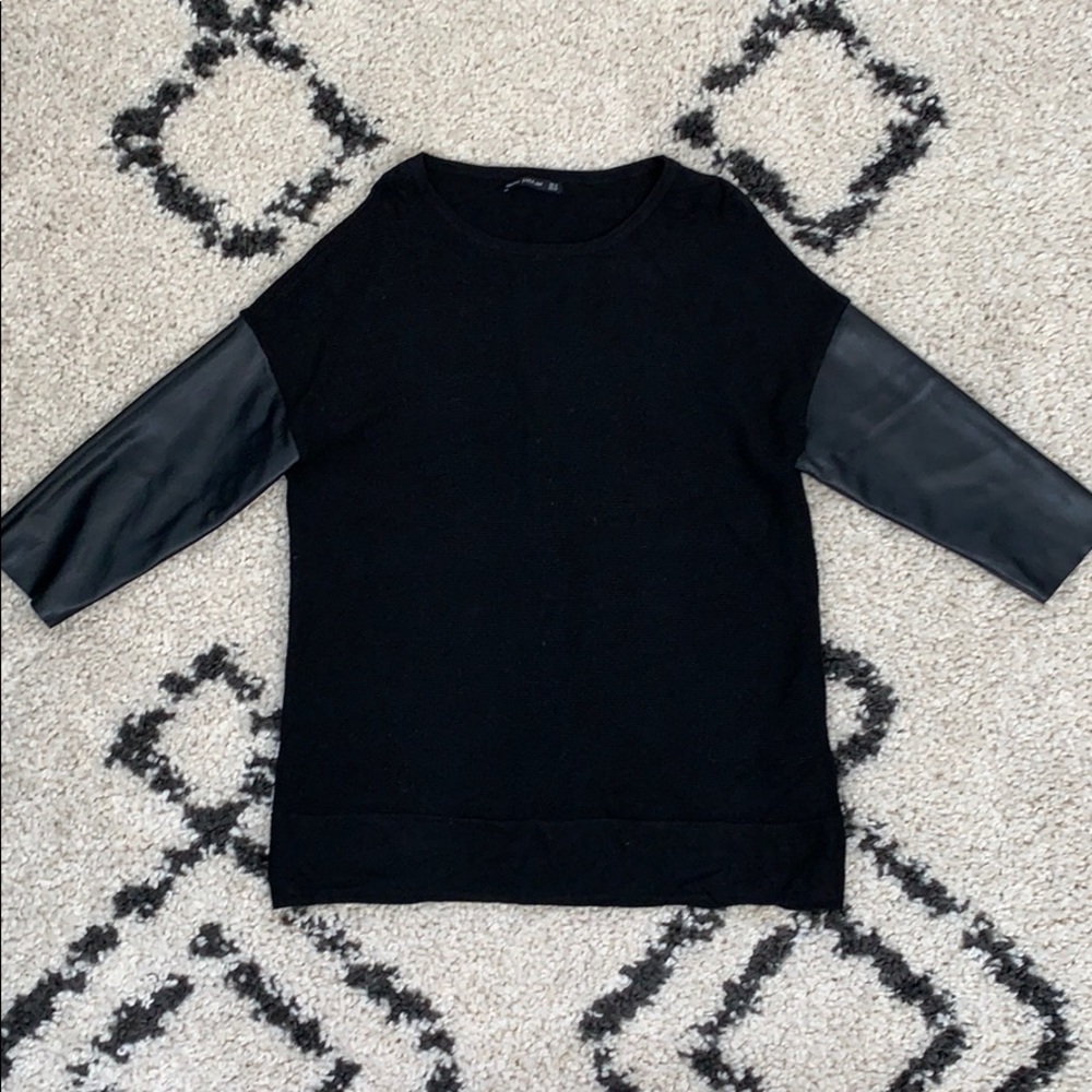 Zara Black Knit with Vegan Leather sleeves